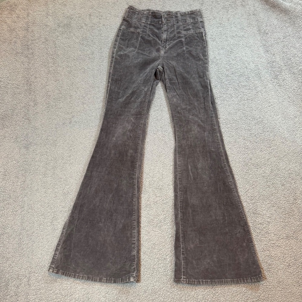 We The Free People Gray Corduroy High Rise Seamed Wide Waistband Pants 29